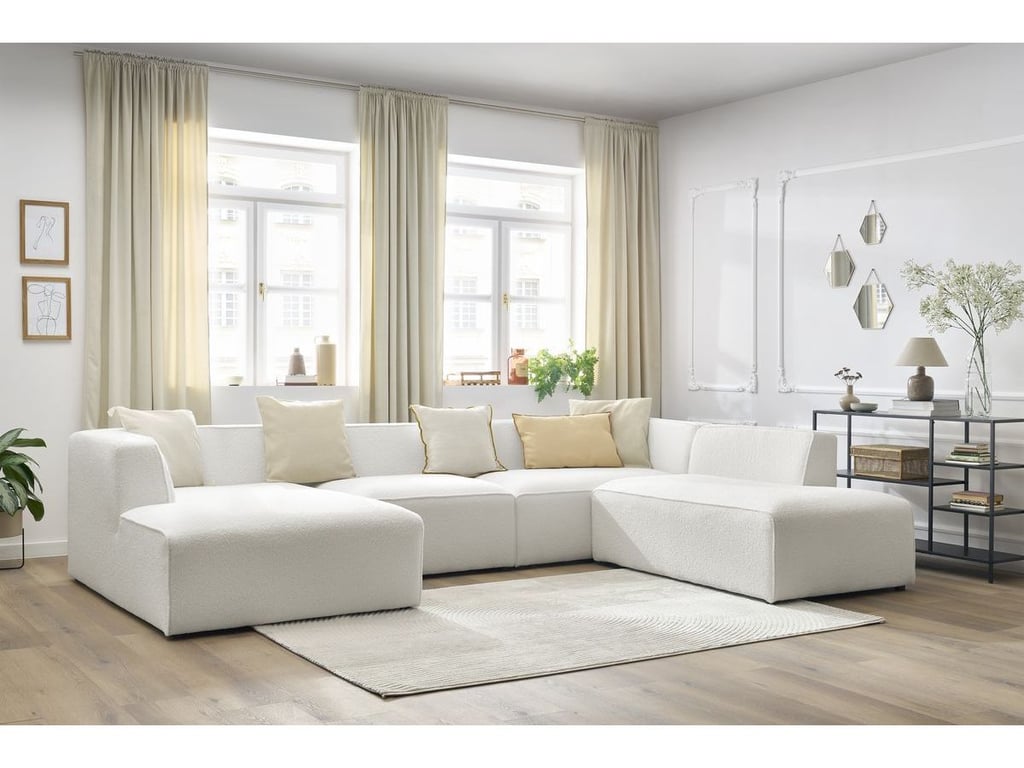 Produit similaire: Canapé panoramique fixe MEGEVE tissu bouclette blanc angle gauche BOBOCHIC 5 places