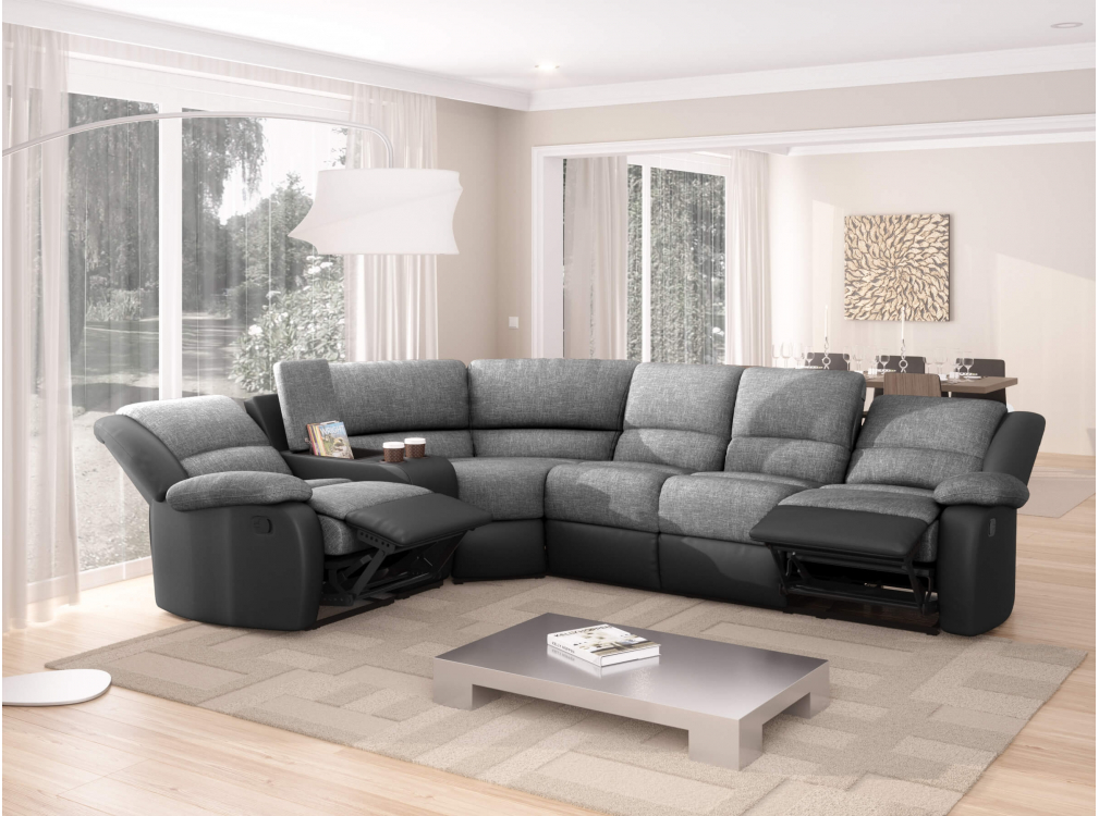 Produit similaire: RELAXXO - Canapé d'angle de Relaxation manuel LEO 5 places bi-matière Simili/Tissu