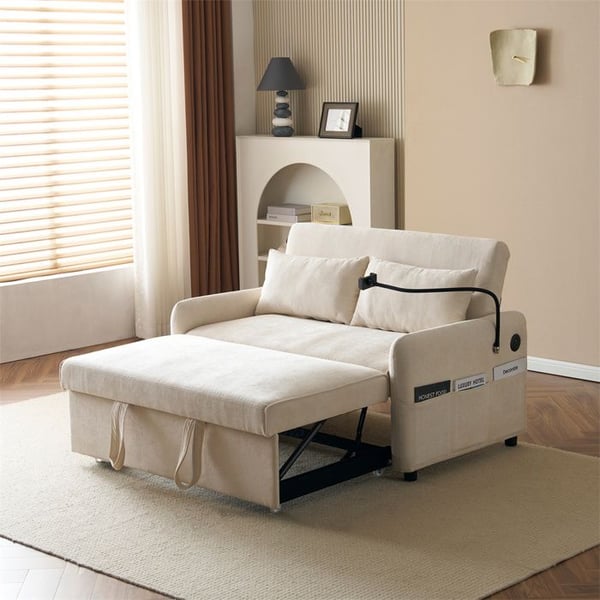Canapé-lit Convertible 2 Places,canapé moderne avec dossier réglable,support pour téléphone portable et prise USB,Beige