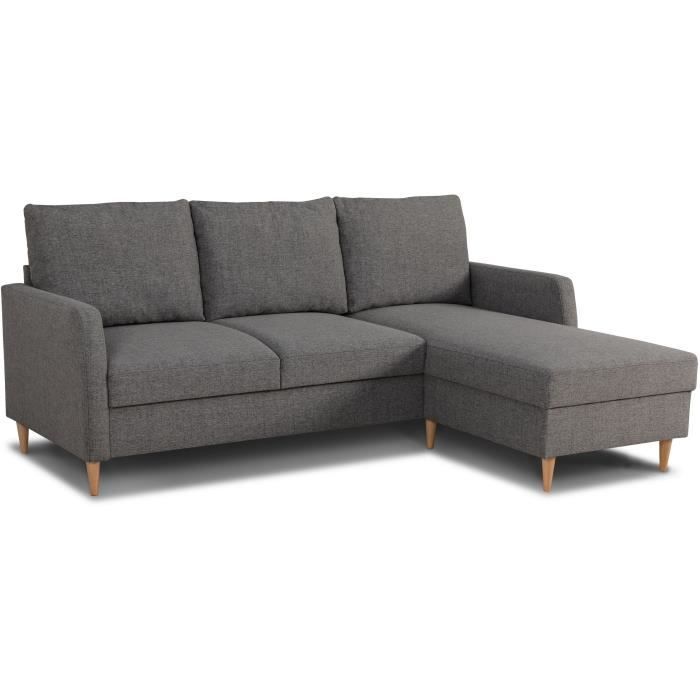 Produit similaire: Canapé d'angle fixe 3 places CHIPY - Tissu anthracite - Réversible - L 192 x P 137 x H 82 cm - Pieds noir