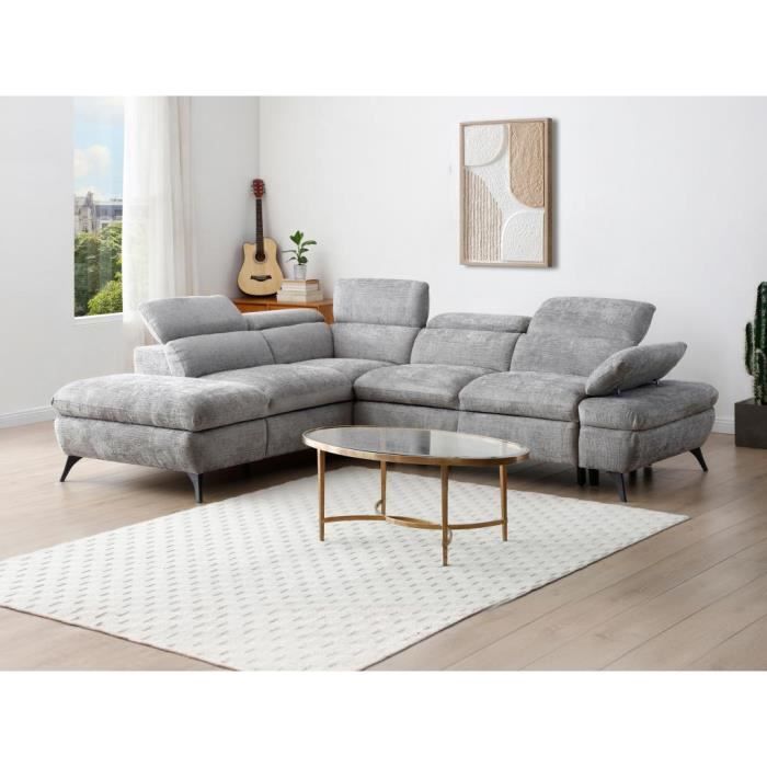 Produit similaire: Canapé d'angle gauche convertible en tissu texturé gris SURDELI