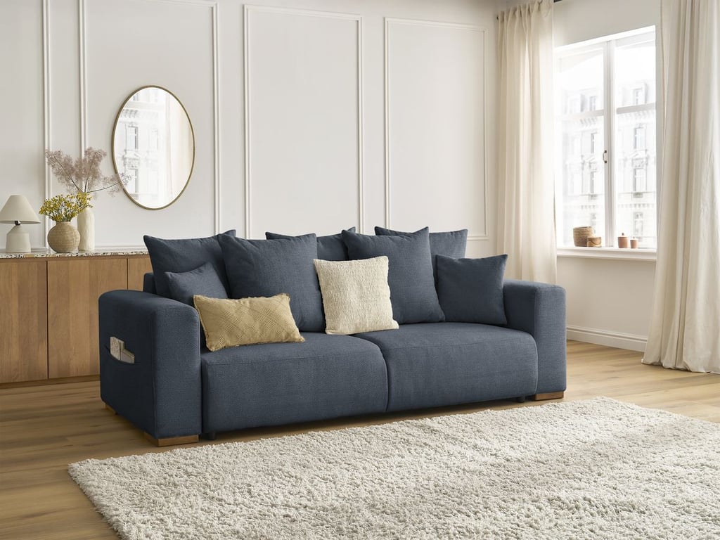 Produit similaire: Canapé droit convertible SIDONIE tissu chiné bleu foncé BOBOCHIC 3 places