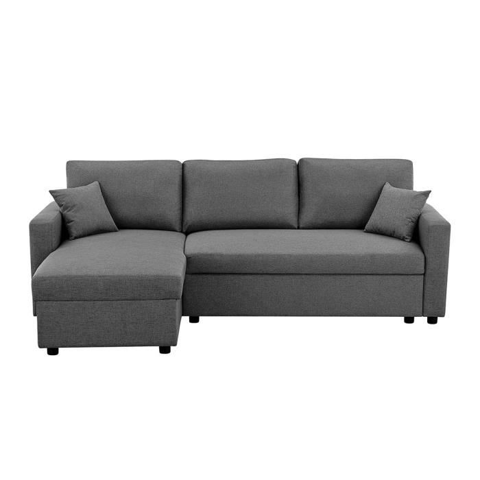 Produit similaire: Canapé d'angle fixe + 2 coussins - Tissu Gris - L 228 x P 148 x H 86 cm - OWENS