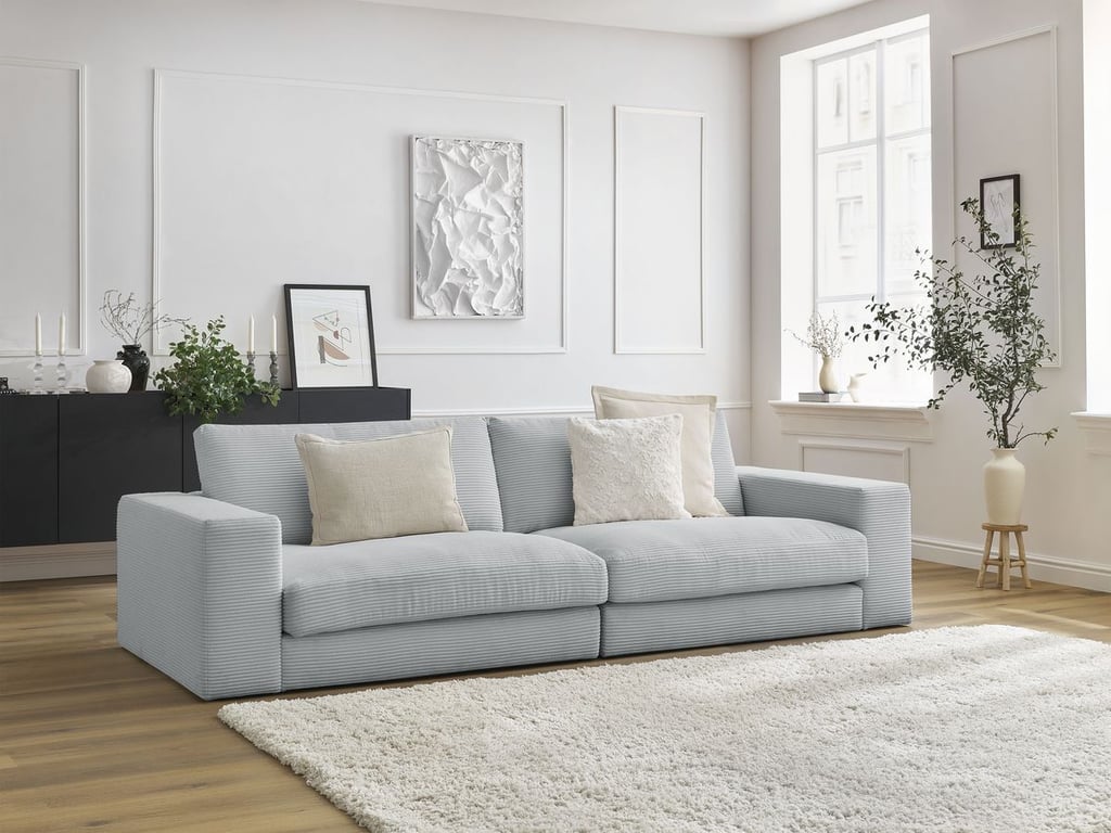 Produit similaire: Leonard canapé droit fixe compact 3 places velours côtelé gris clair