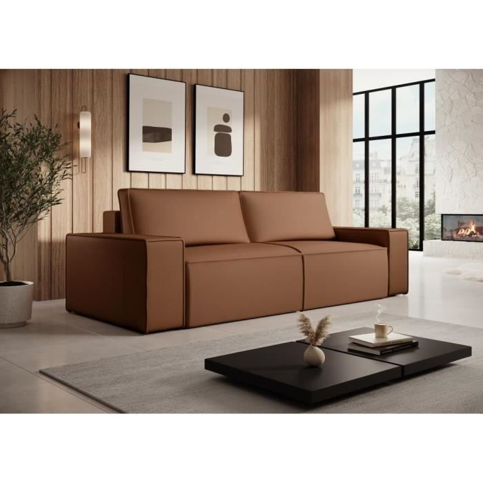 Produit similaire: Canapé 4 places convertible en tissu effet cuir marron AMELIA