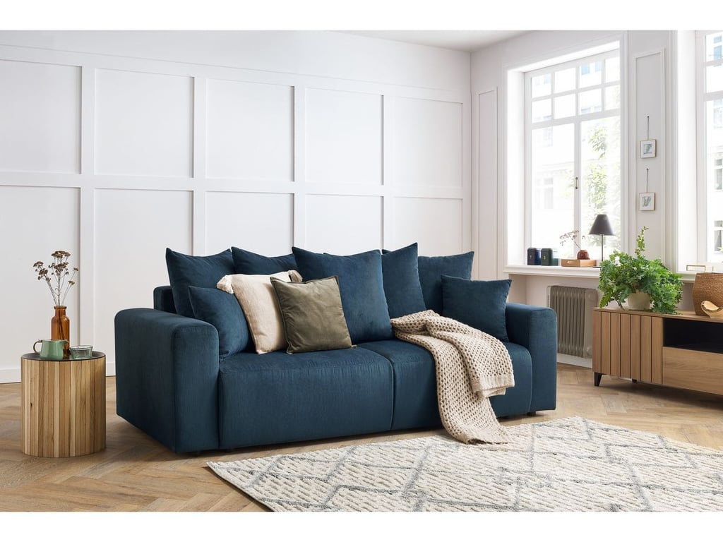 Produit similaire: Canapé droit fixe 3 places ENVY velours côtelé bleu foncé BOBOCHIC