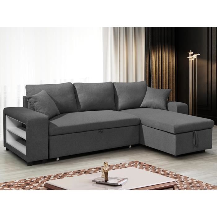 Produit similaire: Canapé d'angle convertible et réversible en tissu avec coffre de rangement et poufs anthracite SELIM