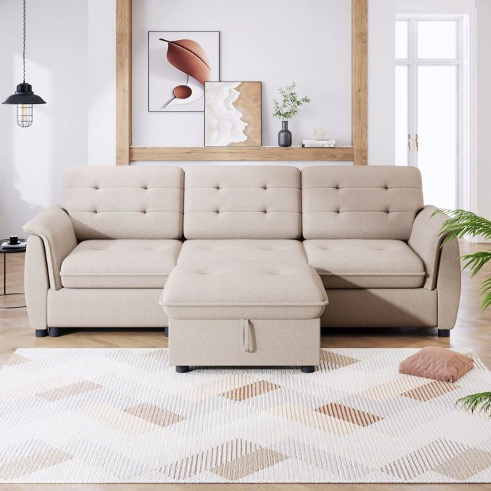Produit similaire: Canapé d'angle 3 places en L - avec repose-pieds avec rangement ottoman Ensemble - SWEIKO - Beige