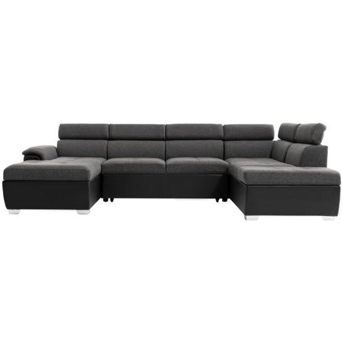 Produit similaire: Canapé d'Angle Panoramique 6 Places PAOLA Convertible en Simili et Tissu Avec Coffres - Gris/Noir - L322 x P196 x H76cm - LOUNGITUDE