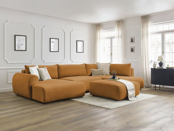 Lucien canapé panoramique convertible coffre 6 places tissu lisse jaune angle gauche