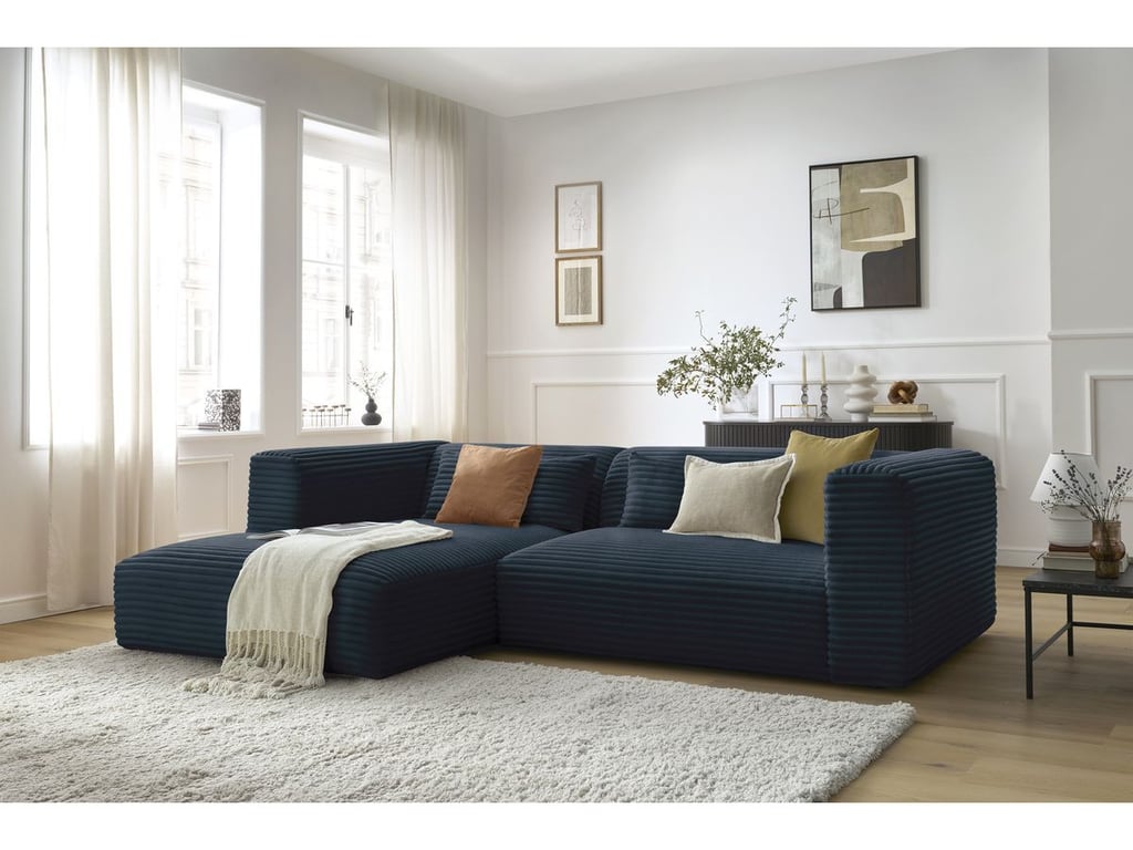 Produit similaire: Canapé d'angle fixe HARRY gros côtelé doux bleu foncé angle gauche BOBOCHIC 3 places