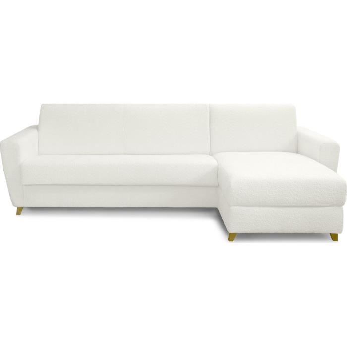 Produit similaire: Canapé d'angle convertible réversible 5 places en tissu bouclette écru - ouverture express - Leandro