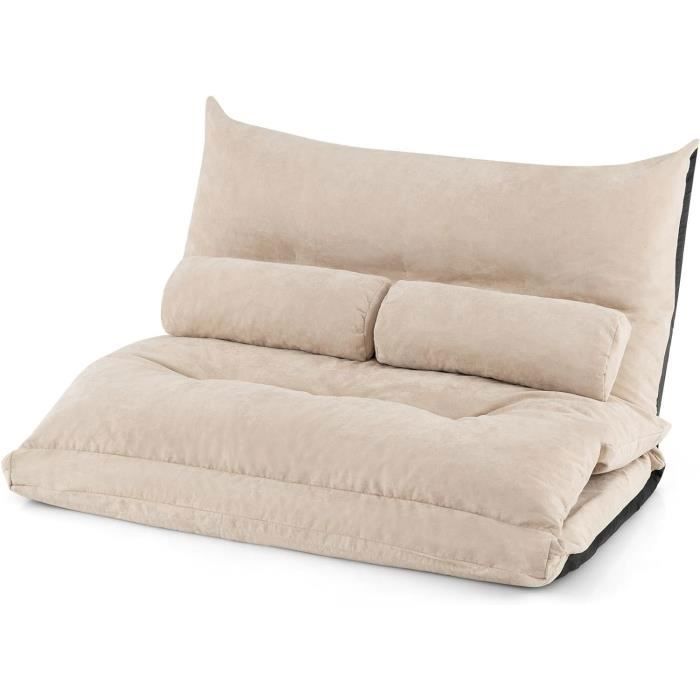 Produit similaire: GOPLUS Fauteuil de Sol Convertible 2 Places 180 x110 cm, Pliable avec Dossier Réglable sur 42 Positions, 2 Coussins Lombaires,