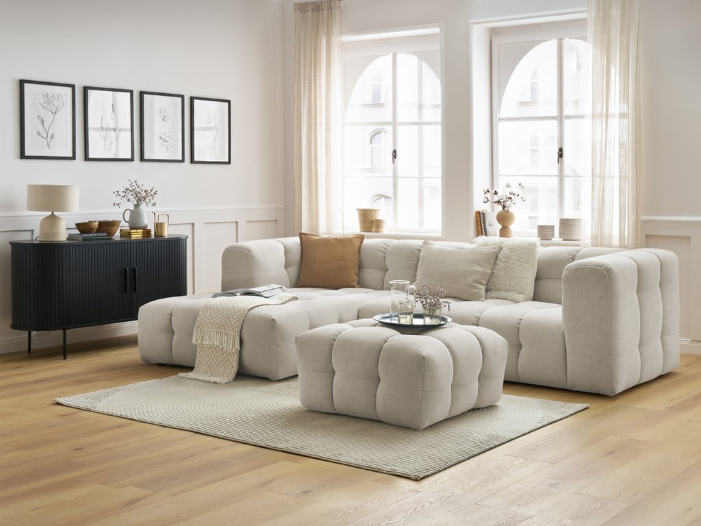 Produit similaire: Canapé d'angle fixe CLOUD avec pouf beige angle gauche BOBOCHIC 3 places
