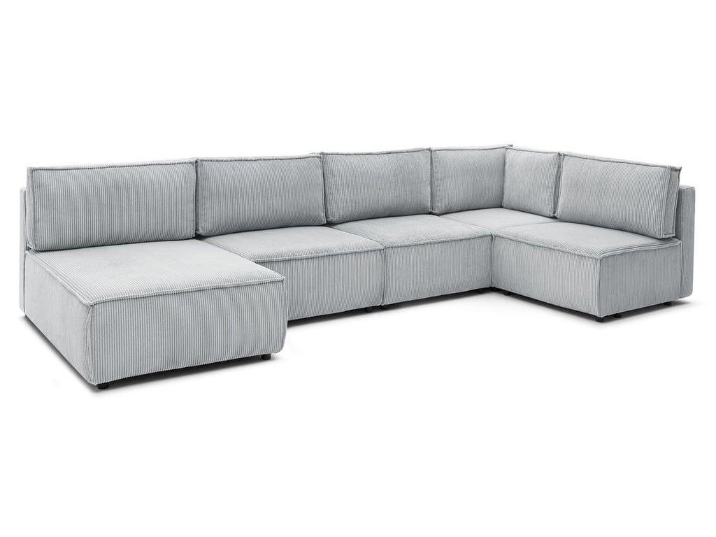 Produit similaire: Canapé d'angle fixe 100% modulable NIHAD tissu velours côtelé 3 chauffeuses, 1 angle et 1 méridienne gris clair BOBOCHIC 6 places