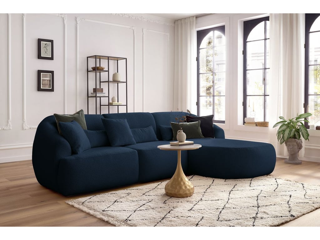 Produit similaire: Canapé d'angle fixe ALESIA tissu bouclette bleu foncé angle droit BOBOCHIC 3 places