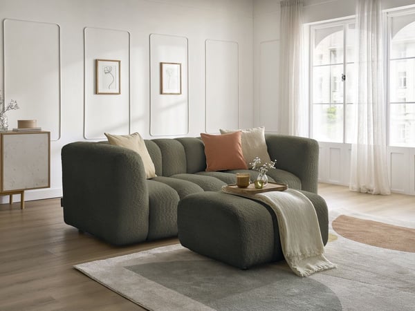 Talia canapé droit fixe 3 places tissu bouclette vert