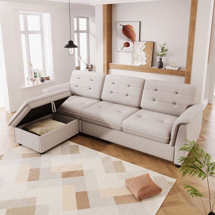 Produit similaire: Canapé angle en forme de L 3 places avec repose-pieds avec rangement ottoman Mousse Beige