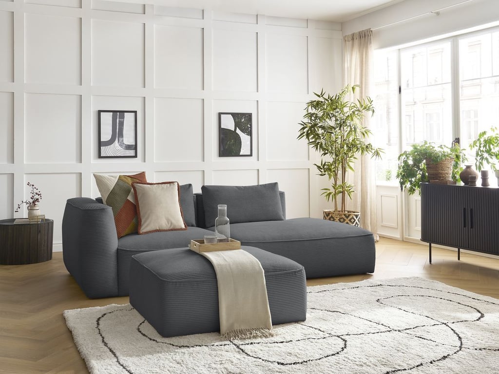 Produit similaire: Canapé droit fixe 3 places LEOPOLD velours côtelé avec pouf gris foncé accoudoir gauche BOBOCHIC