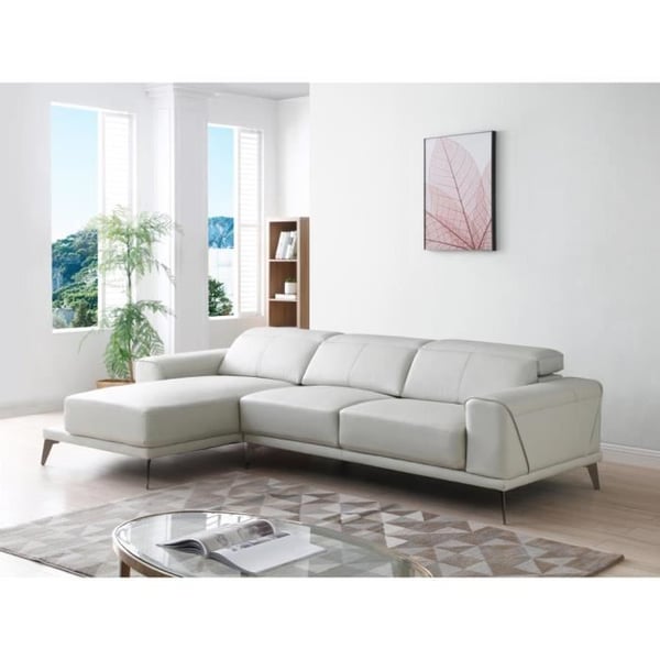 Andor - Canapé d'angle fixe 5 places cuir beige