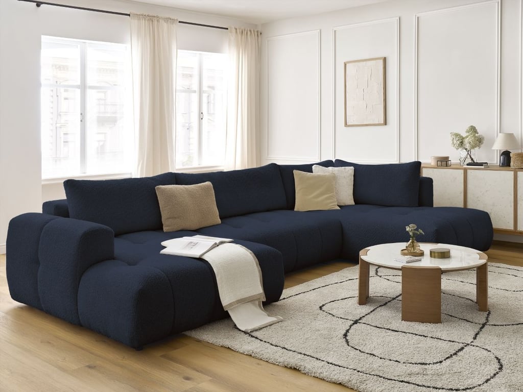 Produit similaire: Canapé d'angle panoramique convertible FUJI tissu bouclette bleu foncé angle gauche BOBOCHIC 5 places