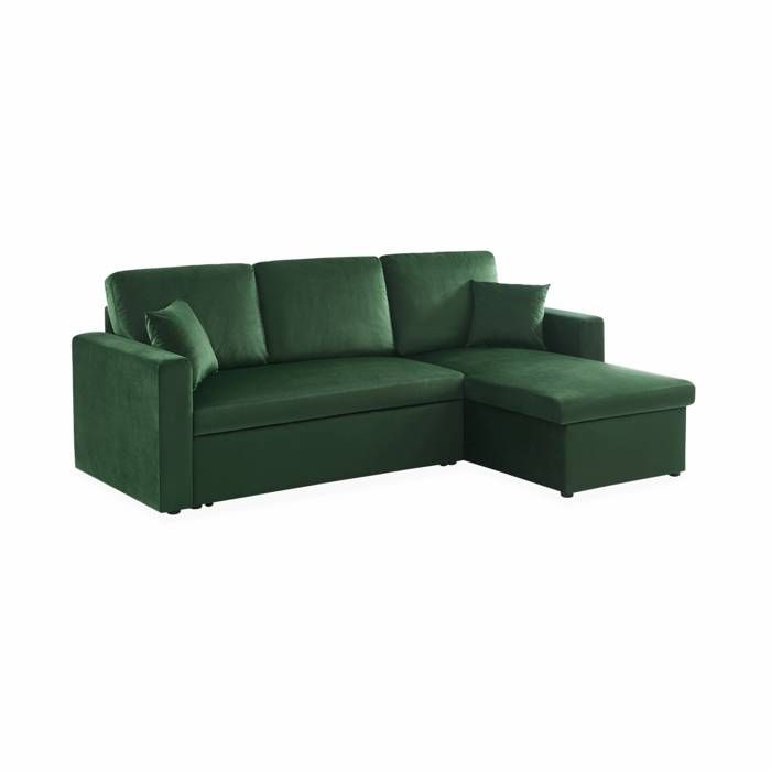 Produit similaire: Canapé d'angle convertible en velours vert anglais 3 places. fauteuil d'angle réversible coffre rangement lit modulable