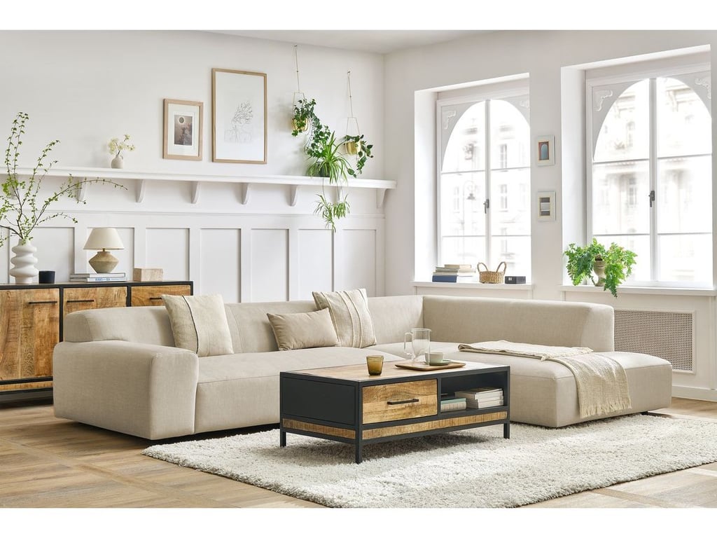 Produit similaire: Canapé d'angle fixe LAVENA tissu velours beige angle droit BOBOCHIC 4 places