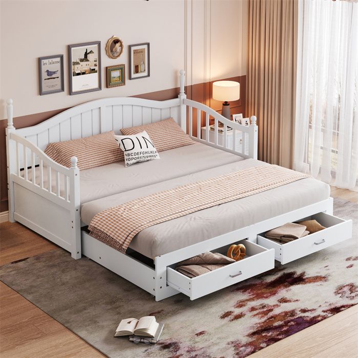 Produit similaire: Canapé-lit convertible en bois massif 90/180*190cm,Lit maison avec colonnes romaines et tiroirs,barrières incurvés,Blanc