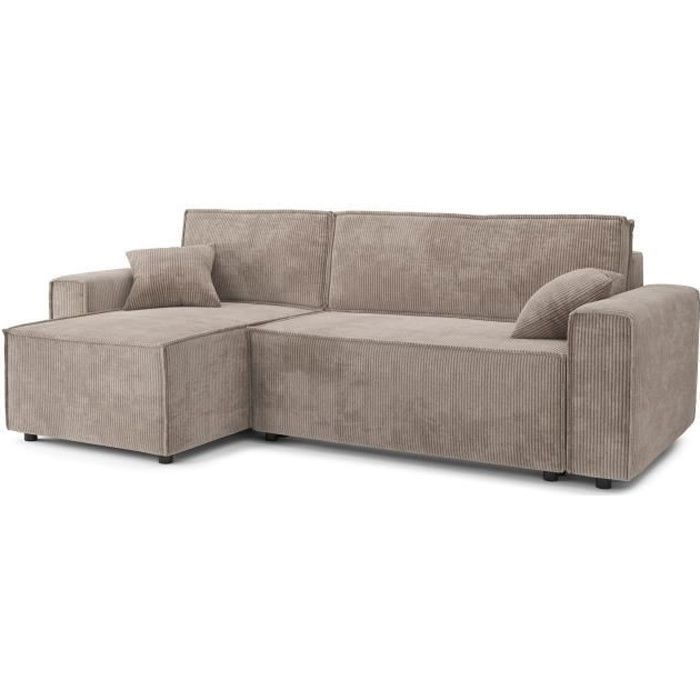 Produit similaire: Canapé d'angle convertible MIRA en velours côtelé grège 4 places - Réversible - Coffre de rangement - BAÏTA