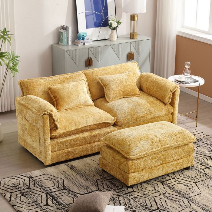 Produit similaire: Canapé d'angle réversible 3 places en tissu chenille - Banc - Jaune