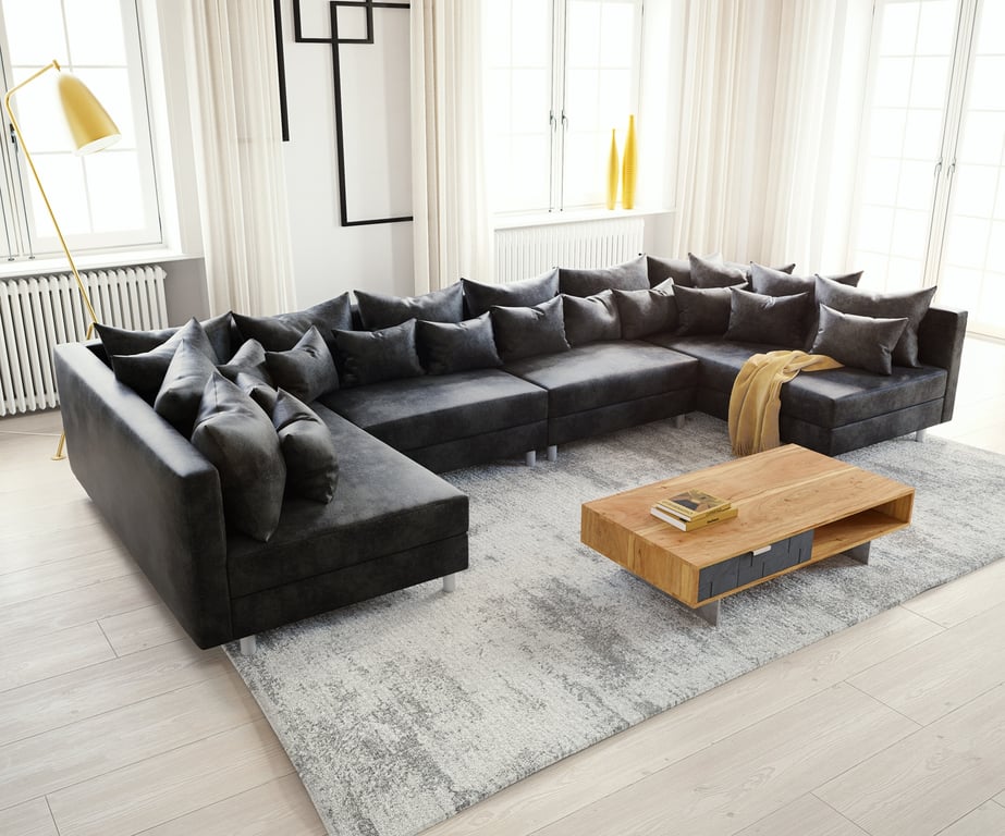 Canapé Clovis XL anthracite salon modulaire optique antique