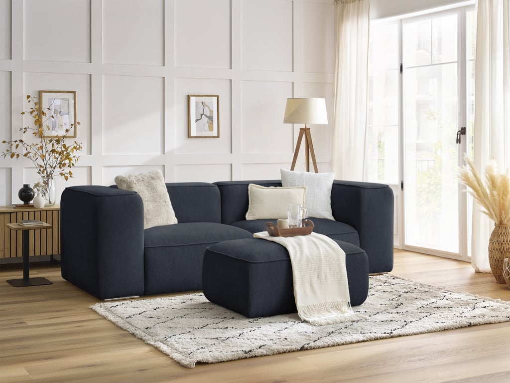 Produit similaire: Canapé droit fixe 2 places ZEPHYR avec pouf bleu foncé BOBOCHIC