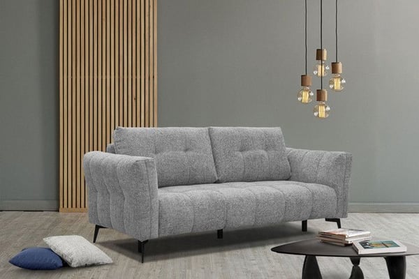 Canapé droit 3 places tissu gris - Kalmer - Avec accoudoirs - Déhoussable - Contemporain - Design