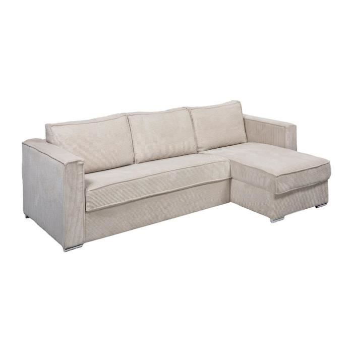 Produit similaire: Canapé d'angle convertible express et réversible en velours côtelé beige - Couchage 160 cm - Matelas 18 cm LORETO