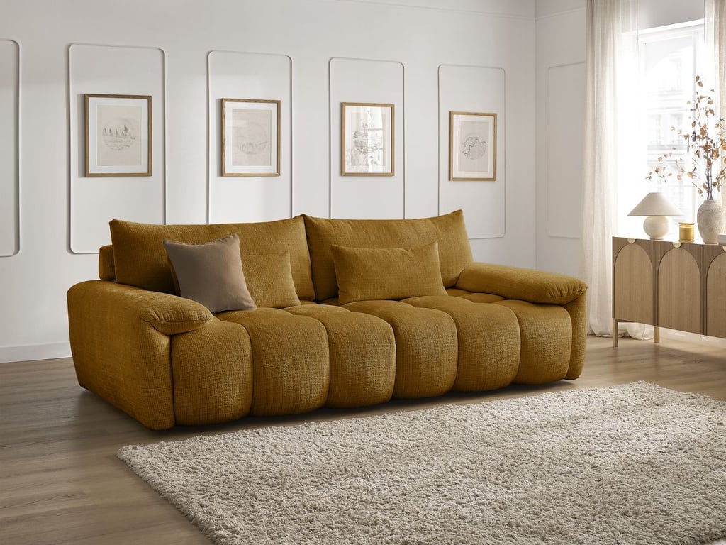 Produit similaire: Canapé droit fixe 3 places IVANE tissu texturé jaune BOBOCHIC