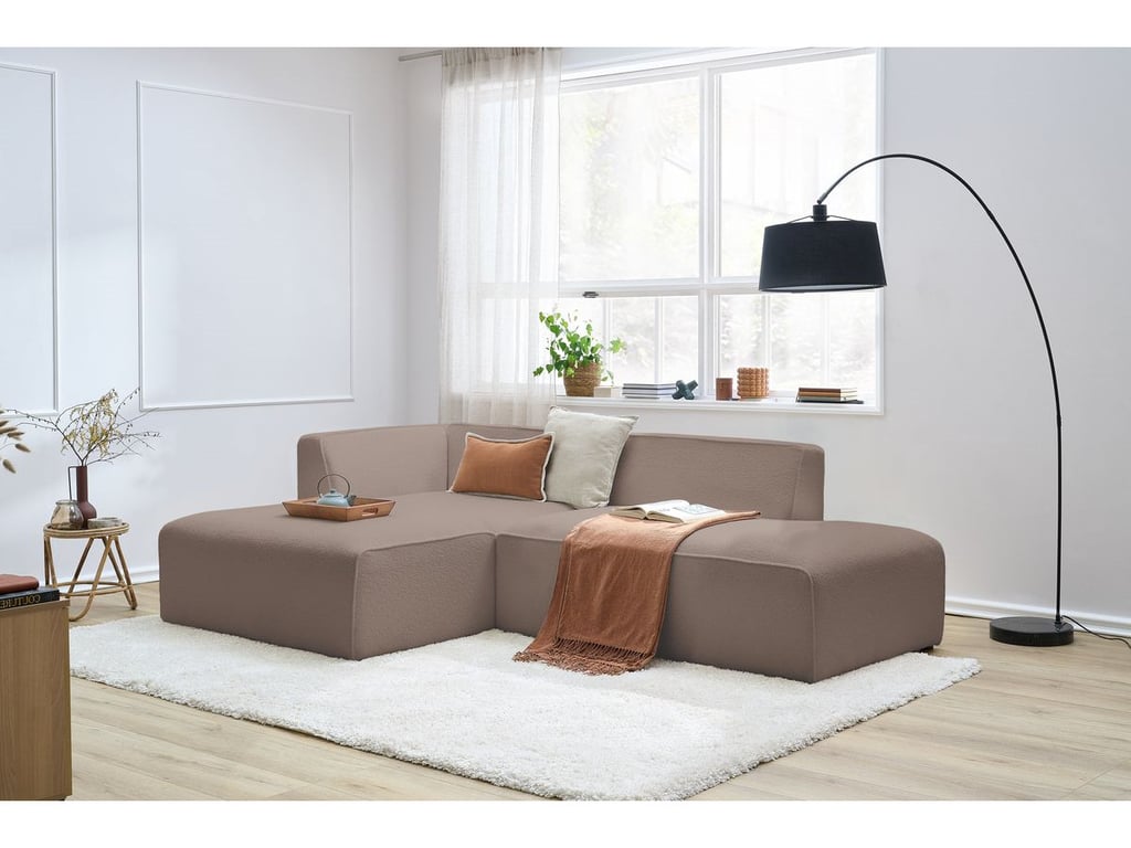 Produit similaire: Canapé d'angle fixe MEGEVE tissu bouclette marron angle gauche BOBOCHIC 4 places