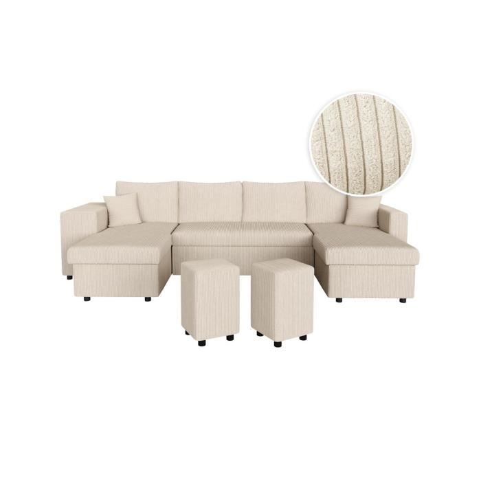 Produit similaire: Canapé panoramique OSLO convertible avec 2 coffres, 2 poufs à gauche en velours côtelé beige - L311 x P146 x H81cm - LOUNGITUDE