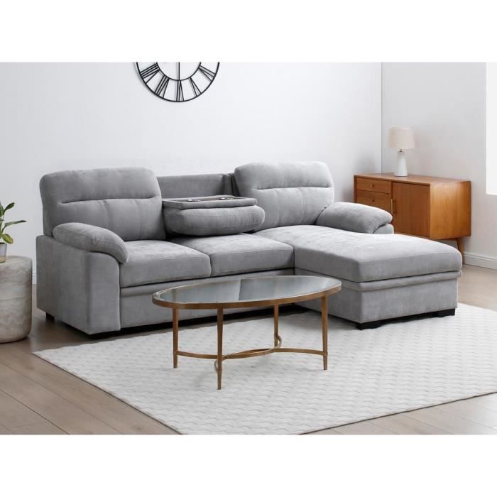 Produit similaire: Canapé d'angle droit convertible en tissu gris ULENIO