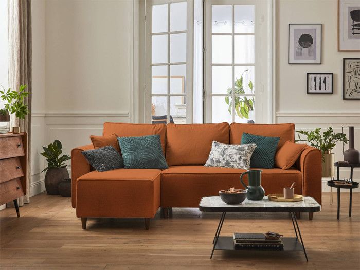 Produit similaire: Canapé d'angle réversible 4 places convertible avec coffre en tissu Rouille - BESTMOBILIER