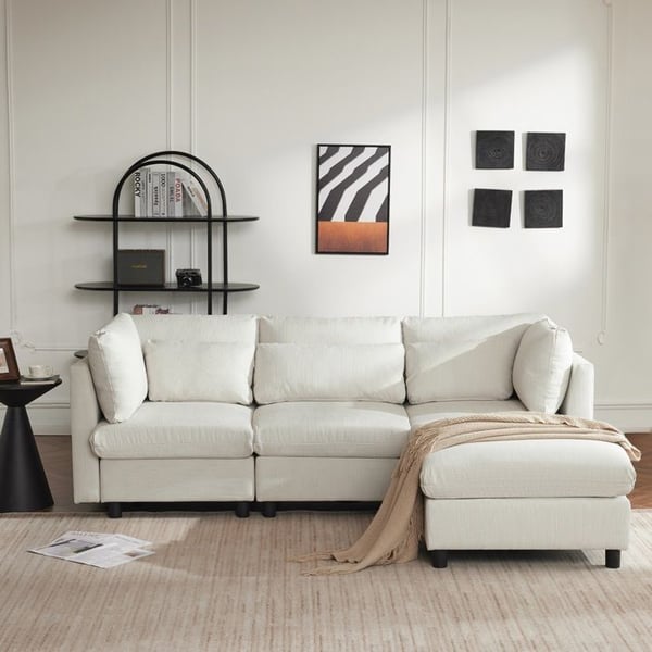 Canapé d'angle Convertible avec Coussins, Canapé Convertible en Forme de L,Design Moderne,canapé Convertible 3 Places,Beige
