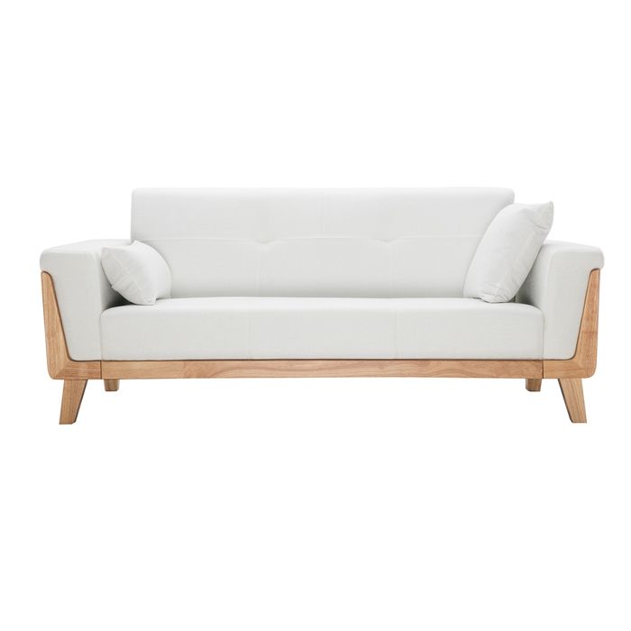 Produit similaire: Canapé scandinave 3 places en tissu effet velours blanc cassé et bois clair FJORD