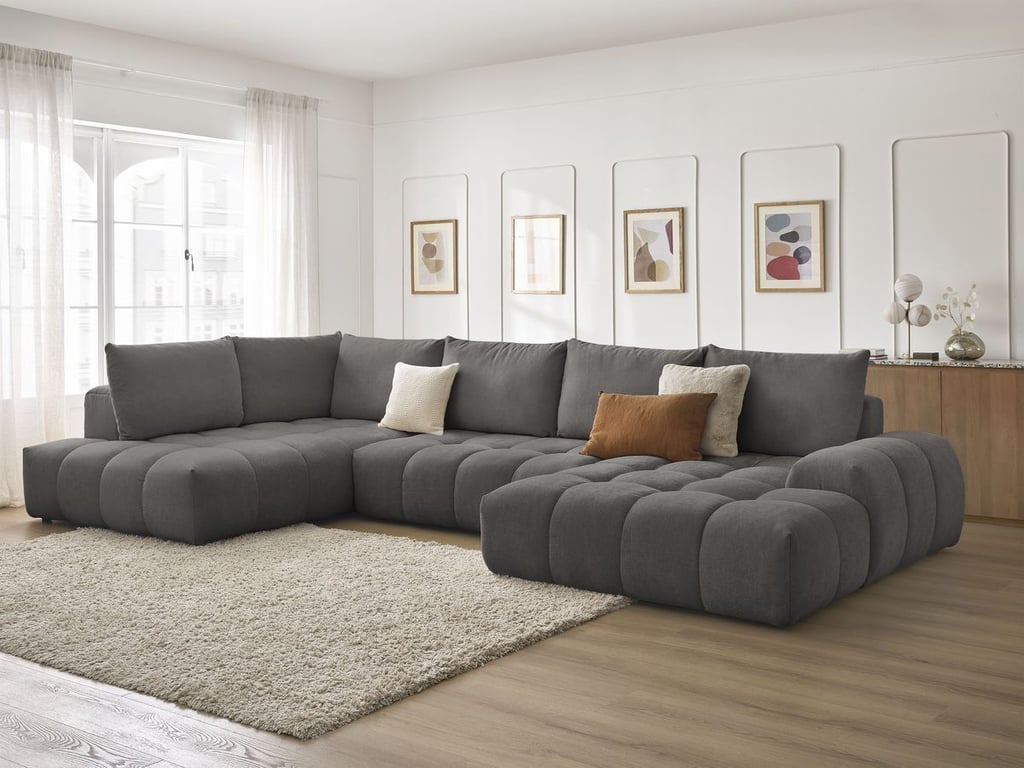 Produit similaire: Canapé panoramique convertible coffre EVEREST tissu texturé gris foncé angle droit BOBOCHIC 6 places