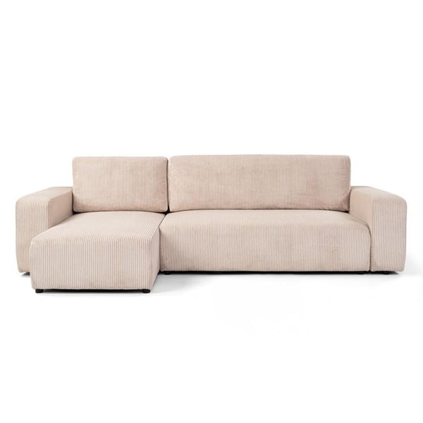 Canapé d'angle réversible et convertible GOYA 244 cm tissu velours côtelé beige