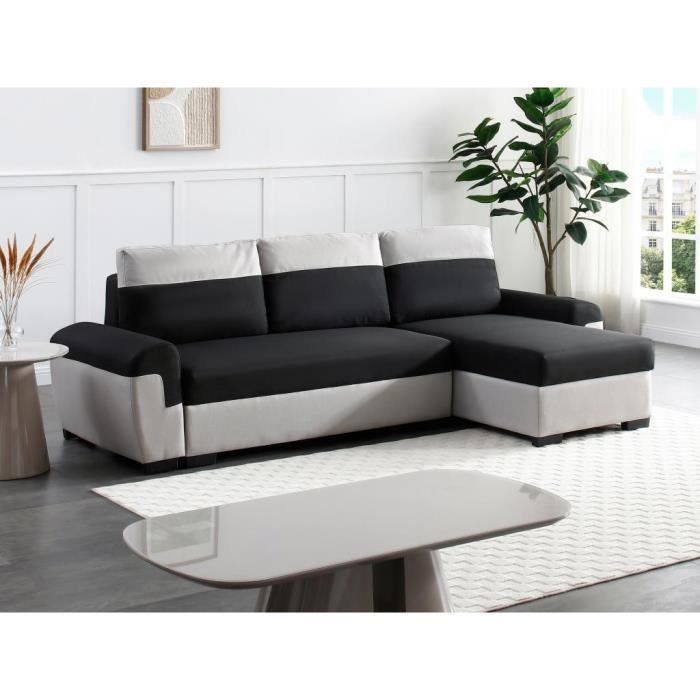 Produit similaire: Canapé d'angle réversible et convertible en tissu noir et gris clair GABY II