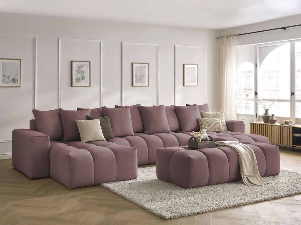 Produit similaire: Canapé panoramique fixe MONT-BLANC tissu chiné avec pouf rose BOBOCHIC 6 places