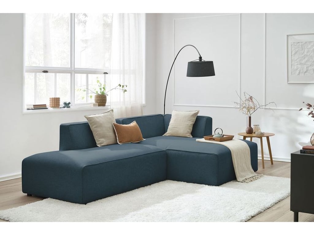 Produit similaire: Canapé d'angle fixe MEGEVE tissu chiné bleu foncé angle droit BOBOCHIC 4 places