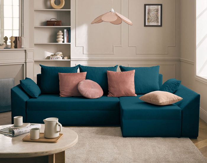 Produit similaire: Canapé d'angle réversible convertible avec coffre en velours 4 places - Bleu canard - BESTMOBILIER