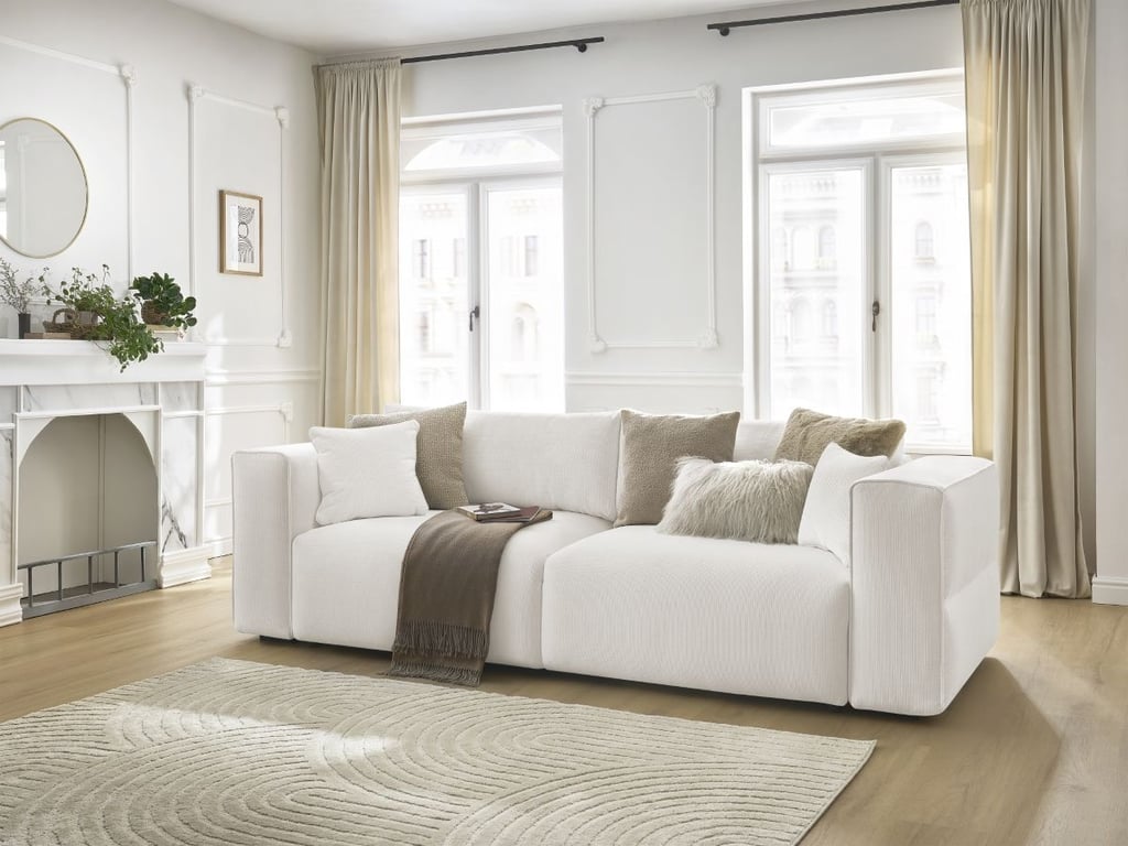 Produit similaire: Canapé droit convertible coffre EZECHIEL tissu chiné blanc BOBOCHIC 3 places