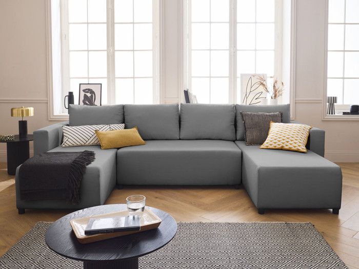 Produit similaire: Regala - canapé panoramique - 7 places - convertible avec coffre - en tissu - Gris