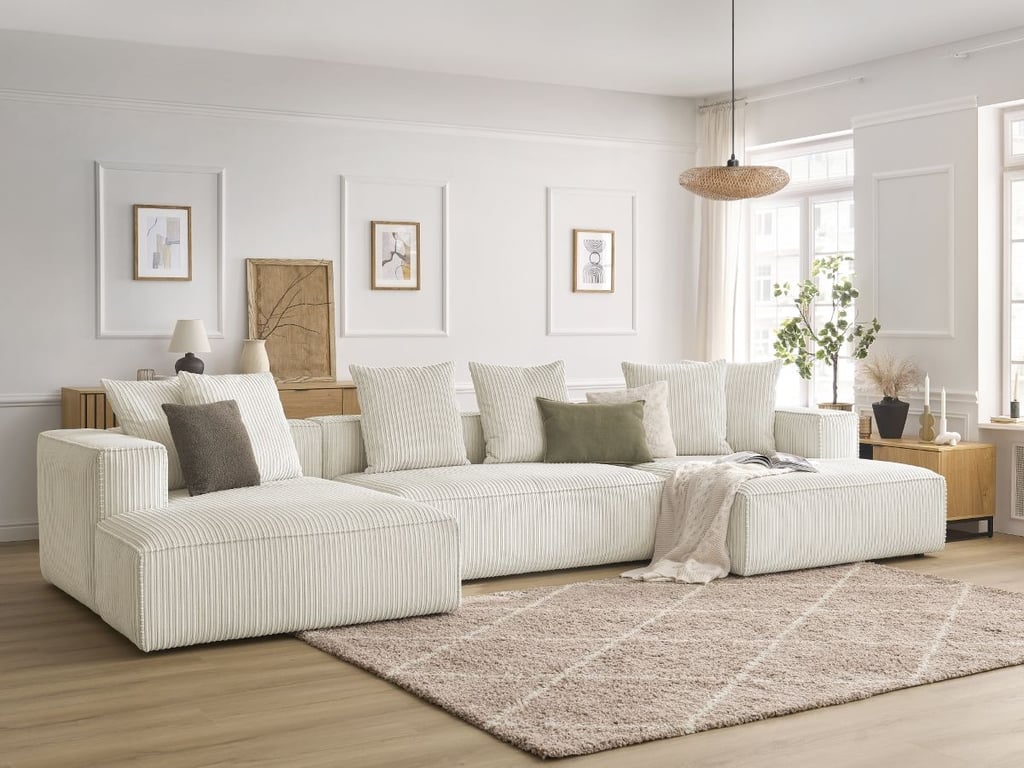 Produit similaire: Canapé panoramique fixe NINA velours côtelé beige BOBOCHIC 4 places